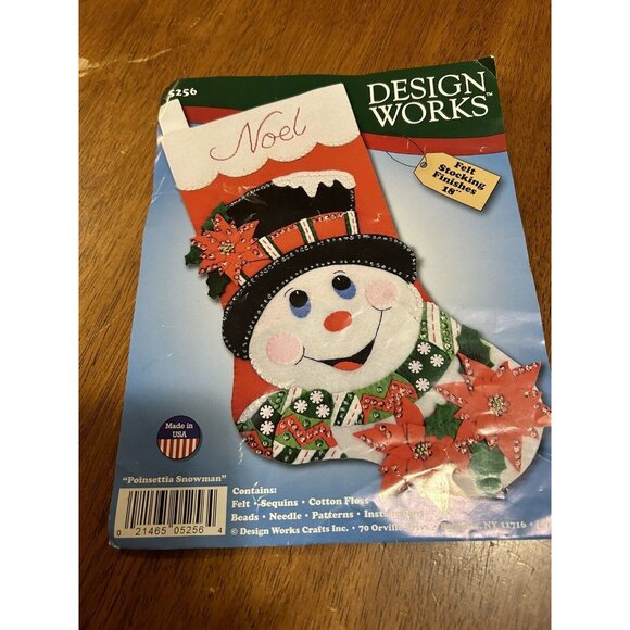 DesignWorks Crafts Felt Christmas Stocking Handcrafted "Pointsettia Snowman" 18" - Picture 9 of 9
